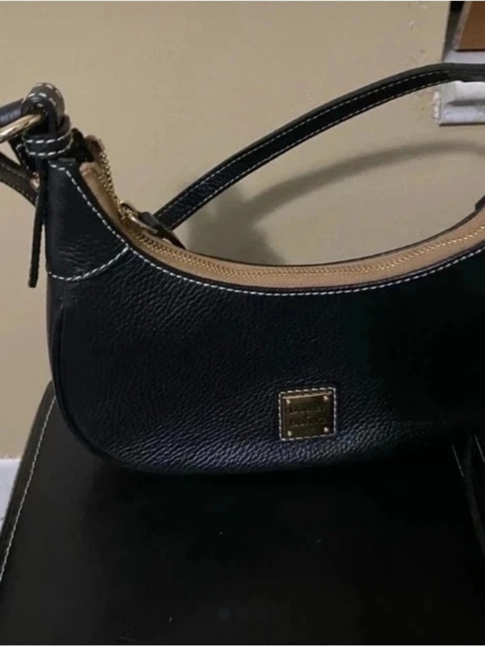 Dooney & Bourke Black Shoulder Bag with Tan Trim